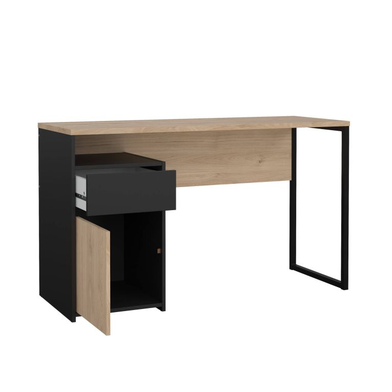 Scrivania Antoinett, Scrittoio multiuso, Tavolo per ufficio porta PC, Piano di lavoro, 48x130 h77 cm, Rovere e Nero