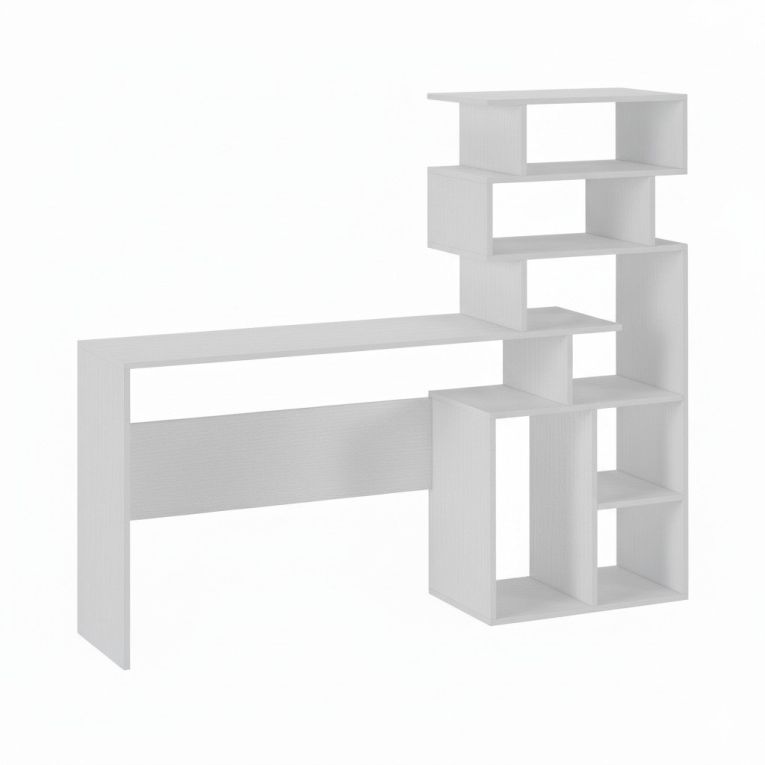 Scrivania Arrecife, Scrittoio con libreria, Scrivania da ufficio, Scrivania lineare salvaspazio multiuso, 159x40h135 cm, Bianco