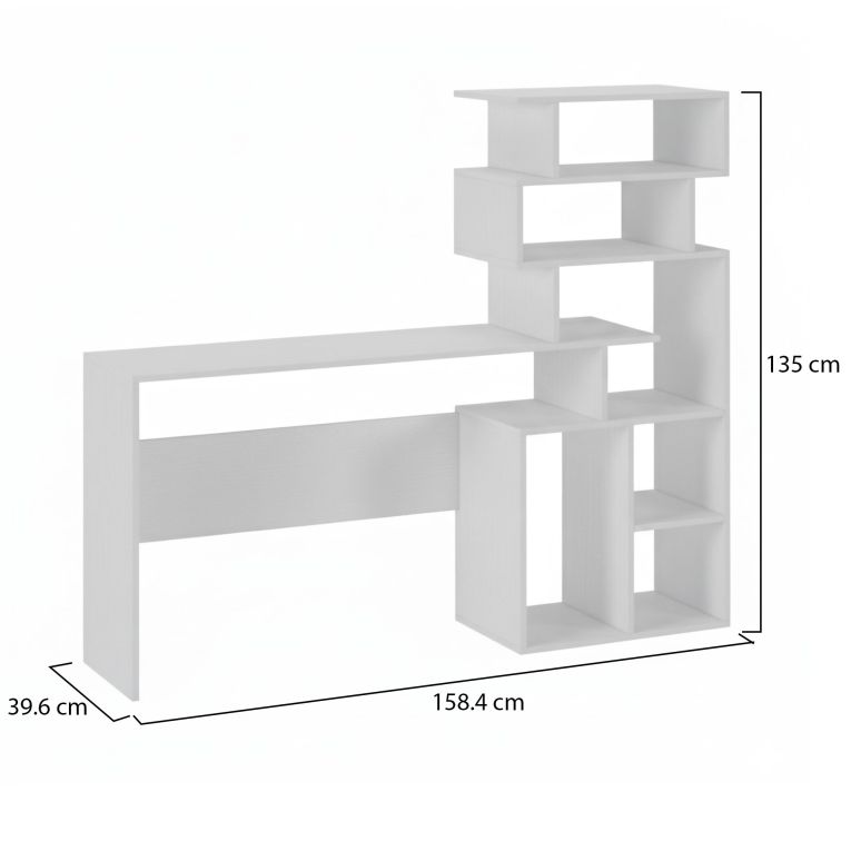 Scrivania Arrecife, Scrittoio con libreria, Scrivania da ufficio, Scrivania lineare salvaspazio multiuso, 159x40h135 cm, Bianco