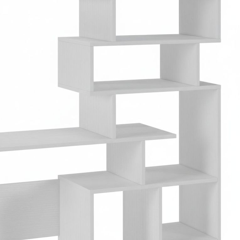 Scrivania Arrecife, Scrittoio con libreria, Scrivania da ufficio, Scrivania lineare salvaspazio multiuso, 159x40h135 cm, Bianco