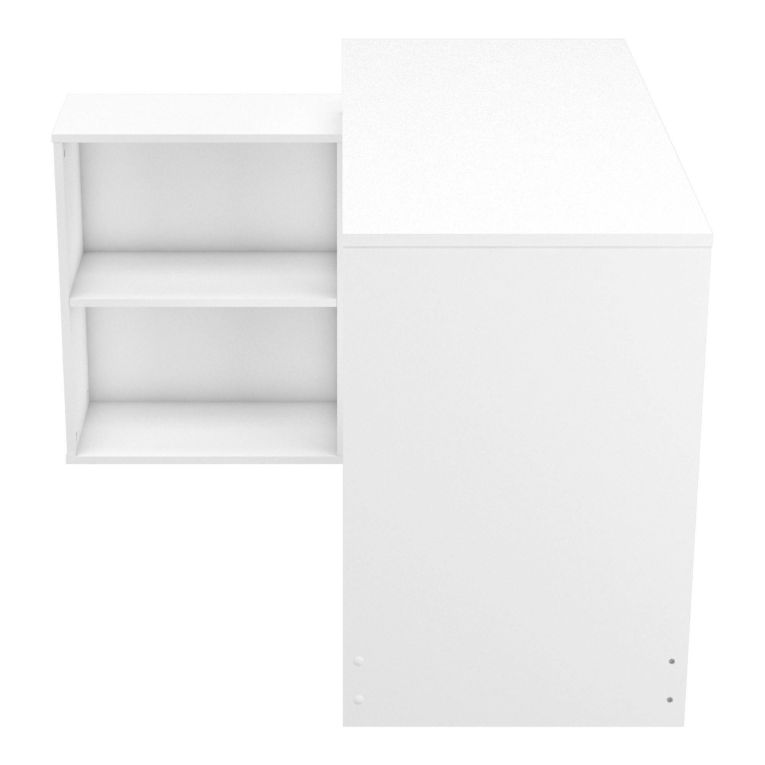 Scrivania Arros, Scrittoio multiuso, Tavolo per ufficio porta PC, Piano di lavoro, 112x101 h77 cm, Bianco opaco