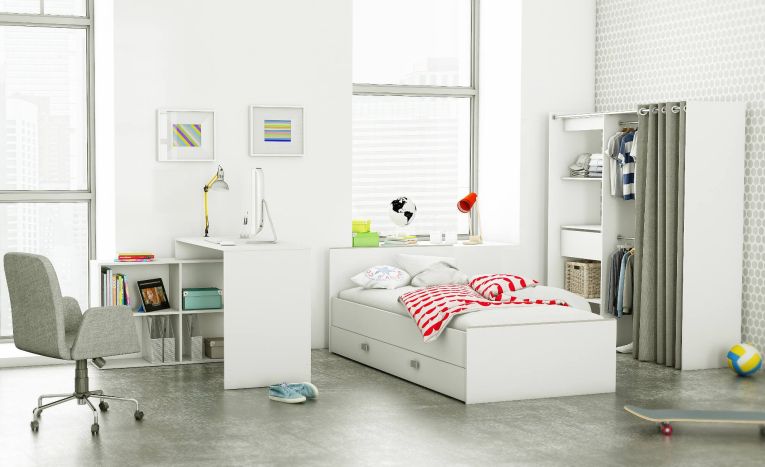 Scrivania Arros, Scrittoio multiuso, Tavolo per ufficio porta PC, Piano di lavoro, 112x101 h77 cm, Bianco opaco