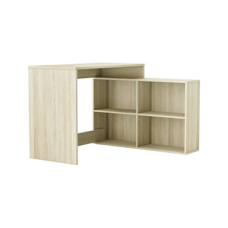 Scrivania Arros, Scrittoio multiuso, Tavolo per ufficio porta PC, Piano di lavoro, 112x101 h77 cm, Rovere e Bianco