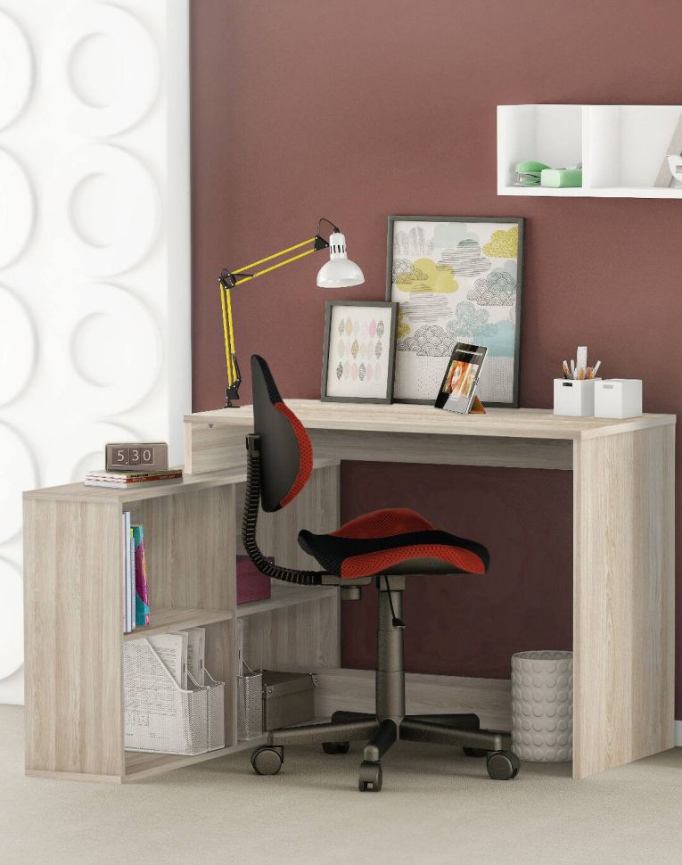Scrivania Arros, Scrittoio multiuso, Tavolo per ufficio porta PC, Piano di lavoro, 112x101 h77 cm, Rovere e Bianco