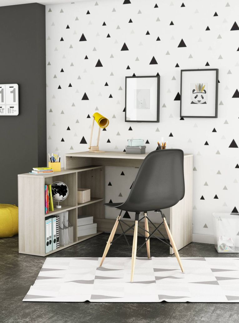 Scrivania Arros, Scrittoio multiuso, Tavolo per ufficio porta PC, Piano di lavoro, 112x101 h77 cm, Rovere e Bianco