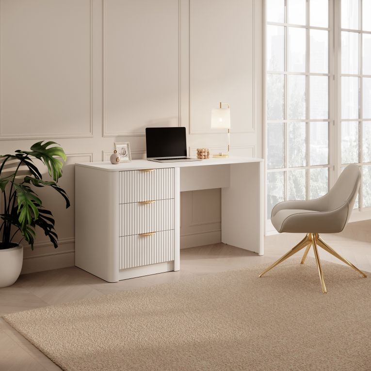 Scrivania Beige oro 3 Cassetti un Ripiano 140x55x76h cm, Lineare - Kanotini