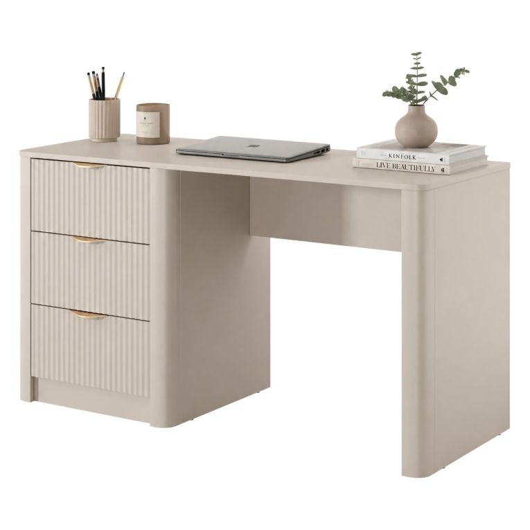 Scrivania Beige oro 3 Cassetti un Ripiano 140x55x76h cm, Lineare - Kanotini