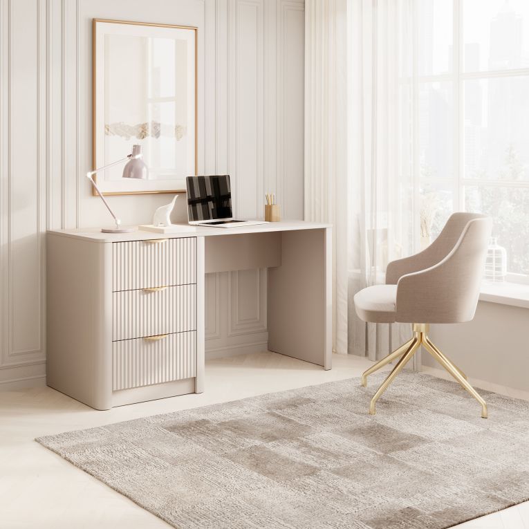 Scrivania Beige oro 3 Cassetti un Ripiano 140x55x76h cm, Lineare - Kanotini