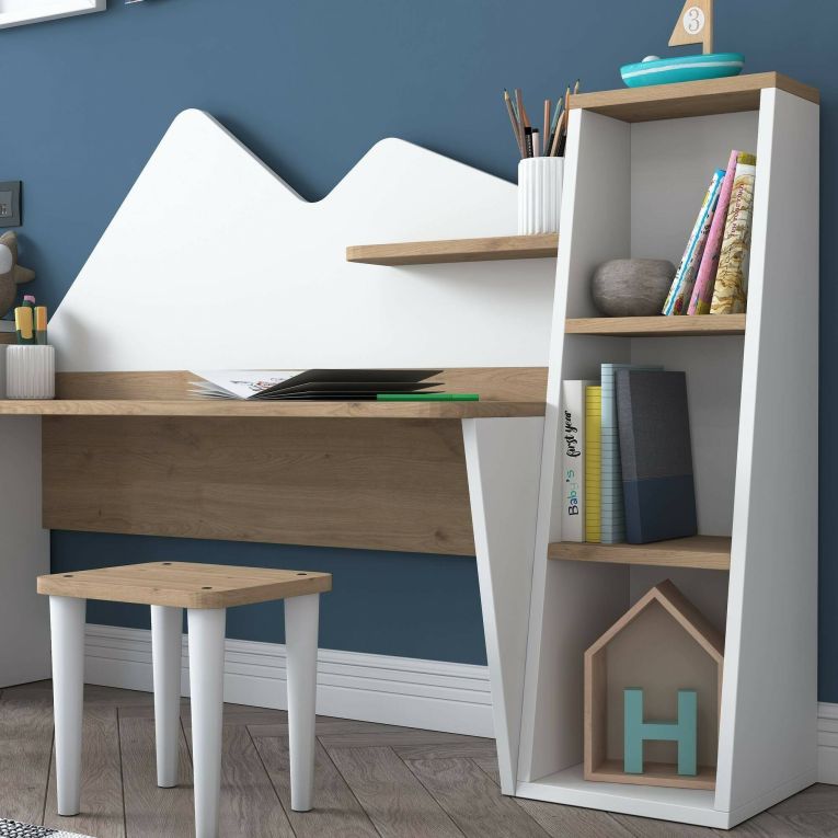 Scrivania bianca e noce 180x45cm - Set tavolo e sedie Dionisia