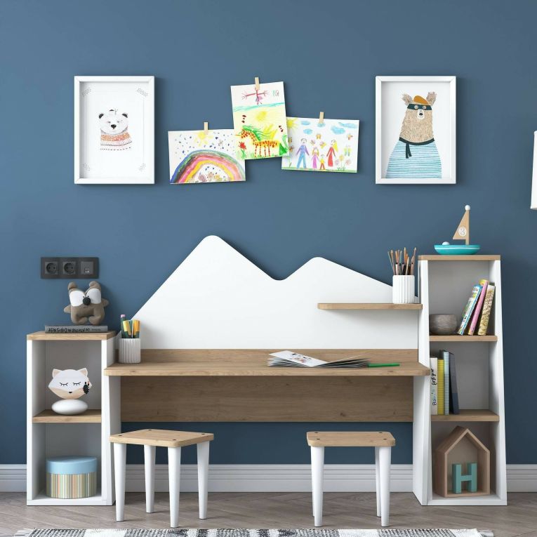 Scrivania bianca e noce 180x45cm - Set tavolo e sedie Dionisia