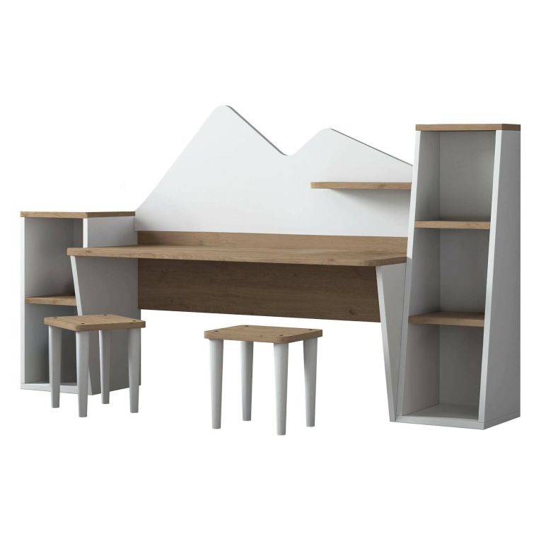 Scrivania bianca e noce 180x45cm - Set tavolo e sedie Dionisia
