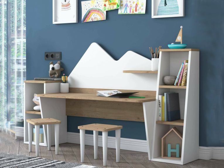 Scrivania bianca e noce 180x45cm - Set tavolo e sedie Dionisia