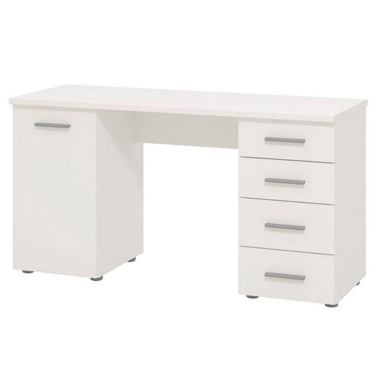 Scrivania Bianco 2 Ripiani 4 Cassetti 135x50x75.5h cm, 2 Vani - Flaminio