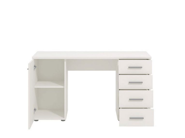 Scrivania Bianco 2 Ripiani 4 Cassetti 135x50x75.5h cm, 2 Vani - Flaminio
