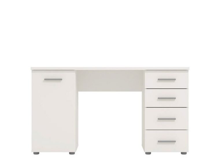 Scrivania Bianco 2 Ripiani 4 Cassetti 135x50x75.5h cm, 2 Vani - Flaminio