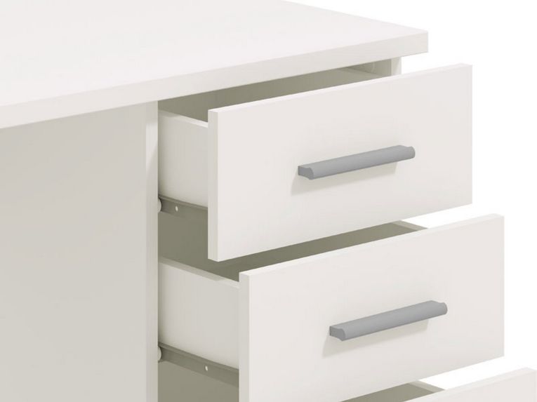 Scrivania Bianco 2 Ripiani 4 Cassetti 135x50x75.5h cm, 2 Vani - Flaminio
