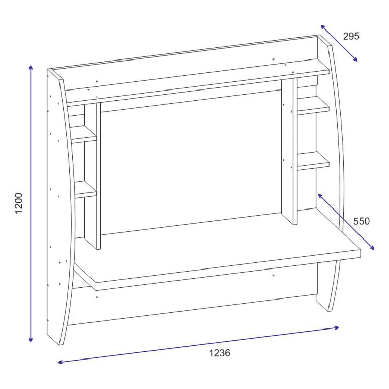 Scrivania Bianco 6 Ripiani Un'anta 124x55x120h cm, 6 Vani - Buronzo