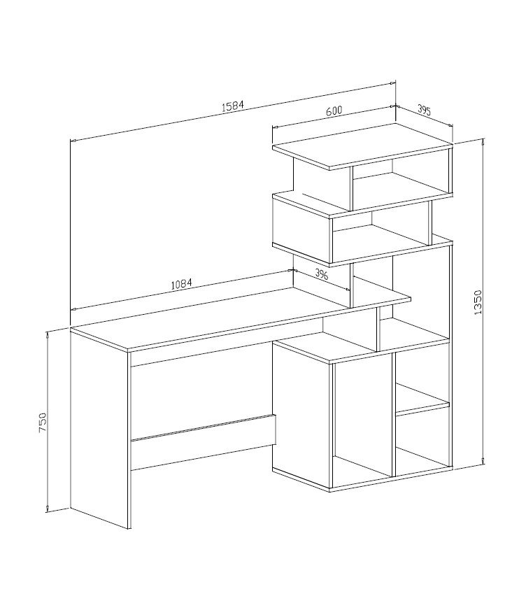Scrivania Bianco 6 Vani Materiale Piano in Legno Nobilitato 158x40x135h cm, Colore Ripiano Bianco - Nicolosi