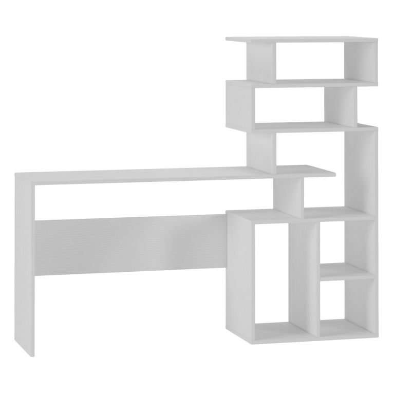 Scrivania Bianco 6 Vani Materiale Piano in Legno Nobilitato 158x40x135h cm, Colore Ripiano Bianco - Nicolosi