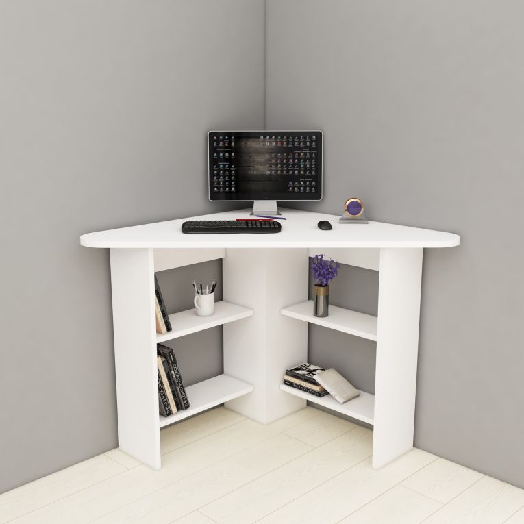 Scrivania Bianco Angolare 5 Ripiani 80x80x74h cm, 4 Vani - Mamette