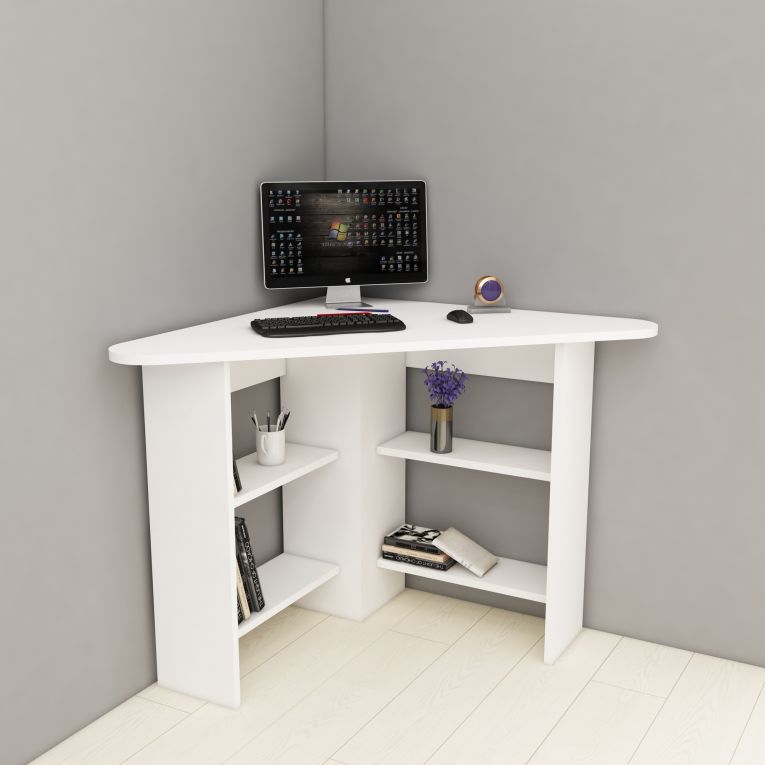 Scrivania Bianco Angolare 5 Ripiani 80x80x74h cm, 4 Vani - Mamette