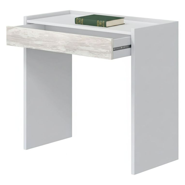 Scrivania Bianco Bianco Anticato un Cassetto Ripiani 81.5x40x77h cm, Ante - Veroli