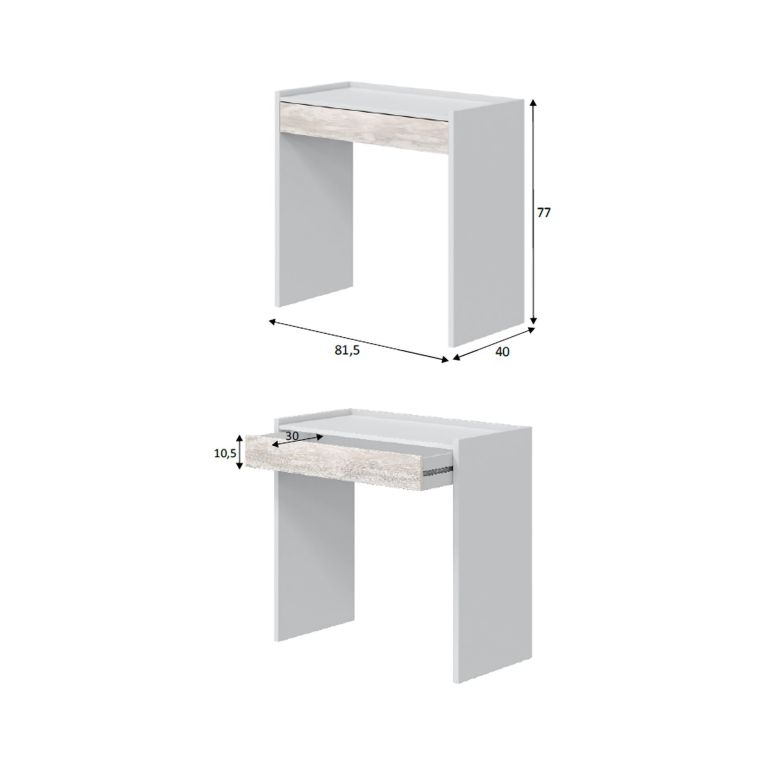Scrivania Bianco Bianco Anticato un Cassetto Ripiani 81.5x40x77h cm, Ante - Veroli