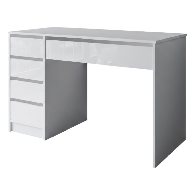 Scrivania Bianco Bianco Lucido 4 Cassetti Modulabile 120x55x143h cm, Fori Passacavi - Massico