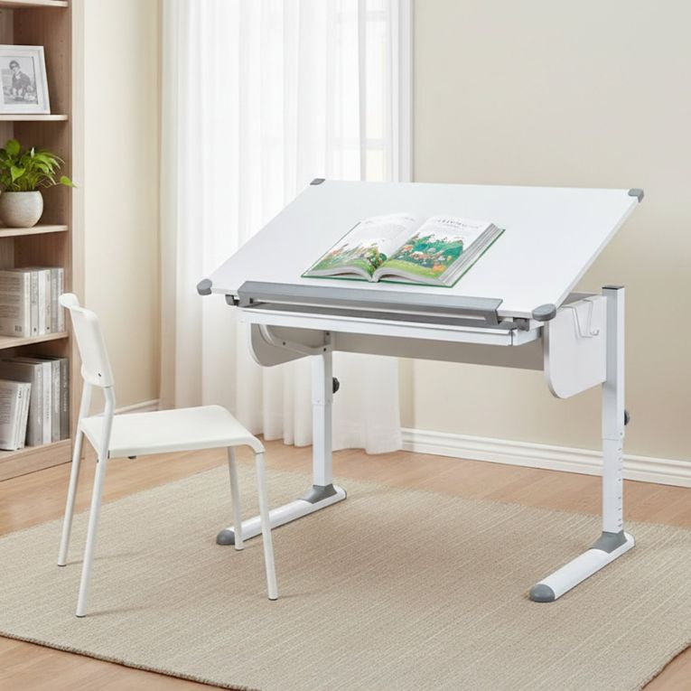 Scrivania Bianco Bianco Materiale Piano in Metallo Colore Ripiano Bianco 110x55x68h cm, Sfumatura Colore Struttura Bianco - Cardeto
