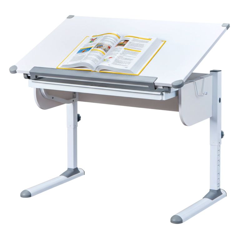 Scrivania Bianco Bianco Materiale Piano in Metallo Colore Ripiano Bianco 110x55x68h cm, Sfumatura Colore Struttura Bianco - Cardeto