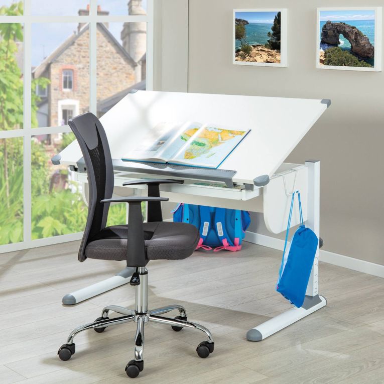 Scrivania Bianco Bianco Materiale Piano in Metallo Colore Ripiano Bianco 110x55x68h cm, Sfumatura Colore Struttura Bianco - Cardeto