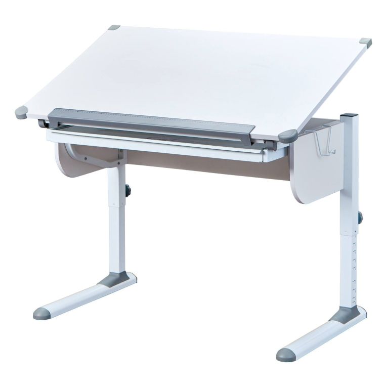 Scrivania Bianco Bianco Materiale Piano in Metallo Colore Ripiano Bianco 110x55x68h cm, Sfumatura Colore Struttura Bianco - Cardeto