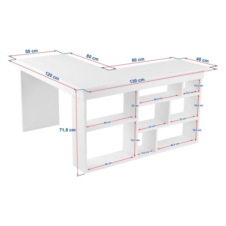 Scrivania Bianco Crema Marrone Noce Angolare 6 Ripiani 130x120x72h cm, 8 Vani - Altin