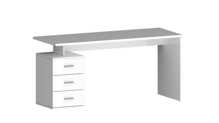 Scrivania Bianco Lucido Modulabile 3 Cassetti 160x60x75h cm, Ripiani - Abisse
