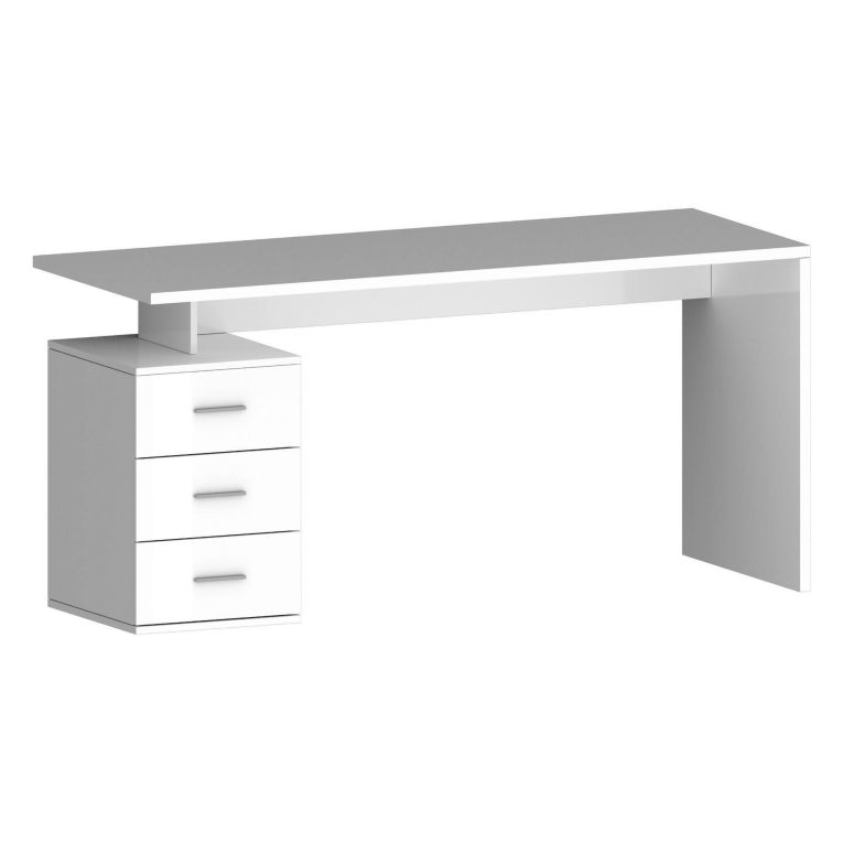 Scrivania Bianco Lucido Modulabile 3 Cassetti 160x60x75h cm, Ripiani - Abisse