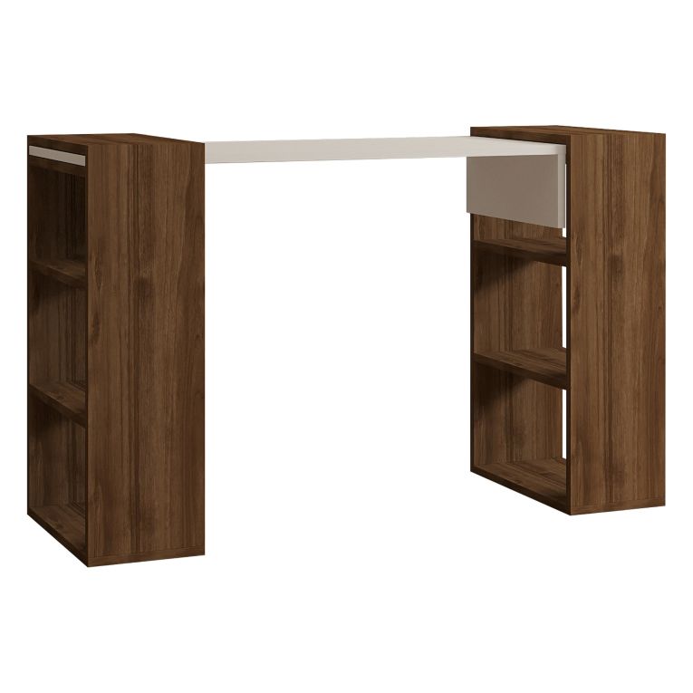 Scrivania Bianco Marrone Noce 5 Ripiani 6 Vani 124x44x75h cm, con Libreria - Furore