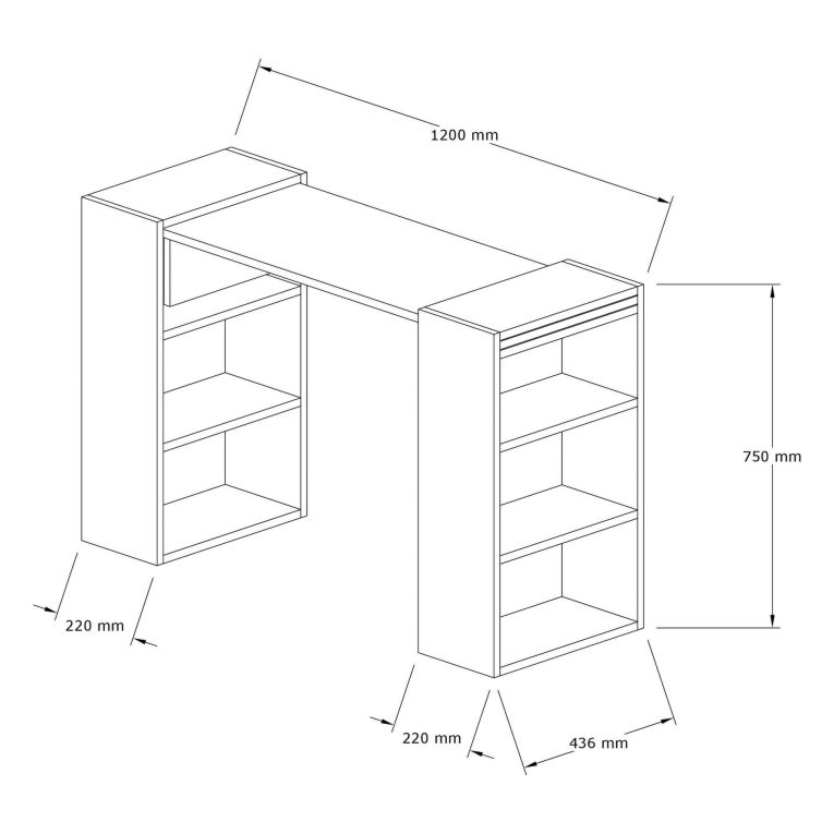 Scrivania Bianco Marrone Noce 5 Ripiani 6 Vani 124x44x75h cm, con Libreria - Furore