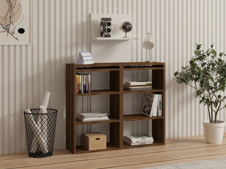 Scrivania Bianco Marrone Noce 5 Ripiani 6 Vani 124x44x75h cm, con Libreria - Furore