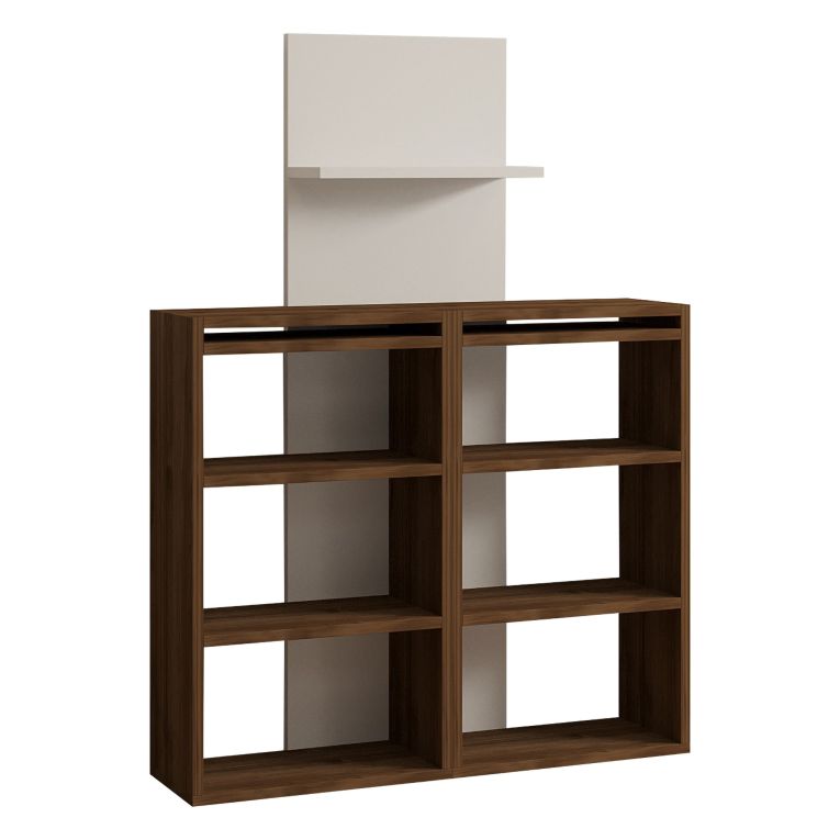 Scrivania Bianco Marrone Noce 5 Ripiani 6 Vani 124x44x75h cm, con Libreria - Furore