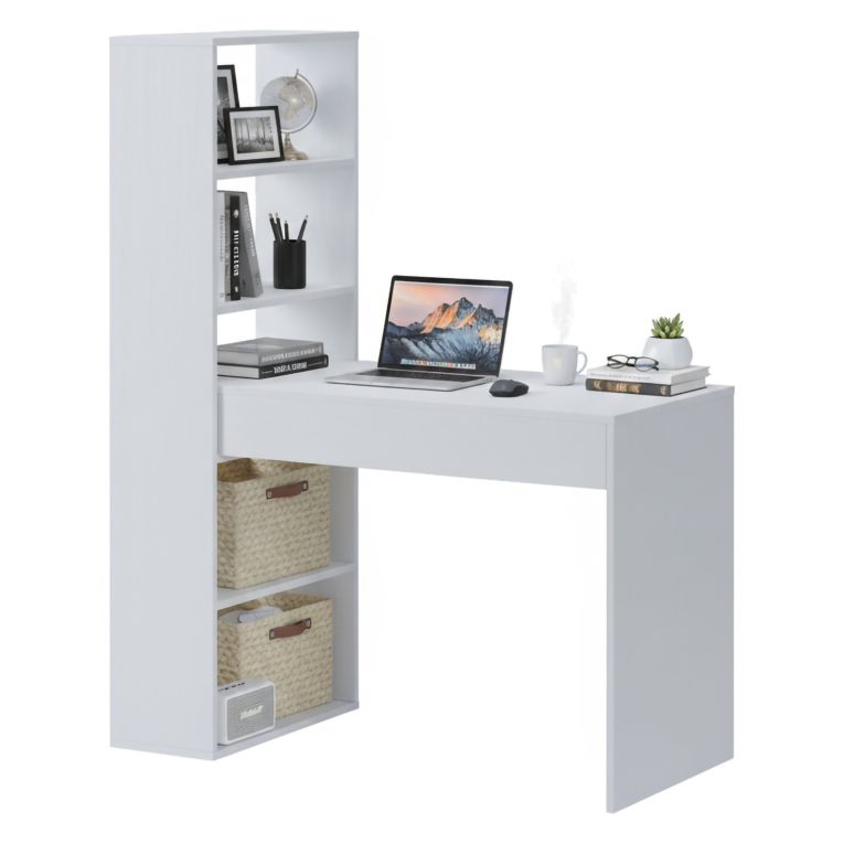 Scrivania Bianco Modulabile 3 Ripiani 120x53x141h cm, 4 Vani - Cartura