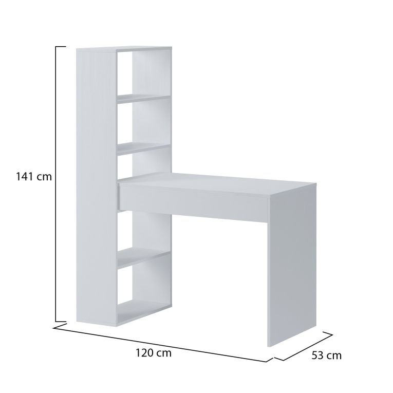 Scrivania Bianco Modulabile 3 Ripiani 120x53x141h cm, 4 Vani - Cartura