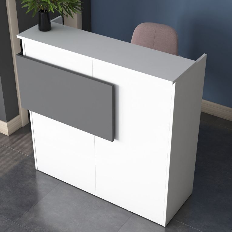 Scrivania Bianco Nero Antracite un Ripiano 2 Cassetti 110x40x110h cm, Banco Reception - Volano