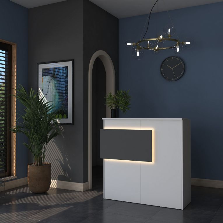 Scrivania Bianco Nero Antracite un Ripiano 2 Cassetti 110x40x110h cm, Banco Reception - Volano