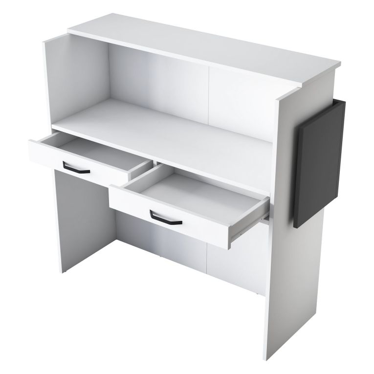 Scrivania Bianco Nero Antracite un Ripiano 2 Cassetti 110x40x110h cm, Banco Reception - Volano