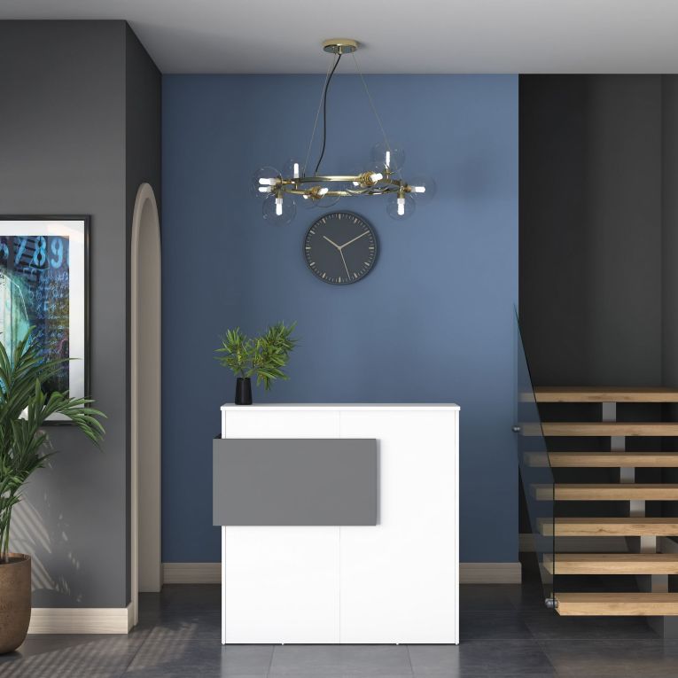 Scrivania Bianco Nero Antracite un Ripiano 2 Cassetti 110x40x110h cm, Banco Reception - Volano