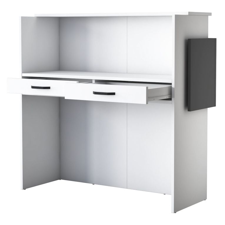 Scrivania Bianco Nero Antracite un Ripiano 2 Cassetti 110x40x110h cm, Banco Reception - Volano