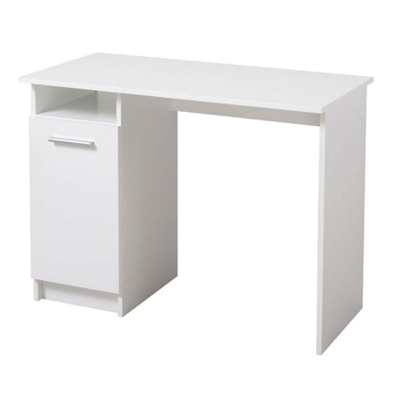 Scrivania Bianco Opaco 2 Ripiani 3 Vani 100x50x74.5h cm, Un'anta - Tiriolo