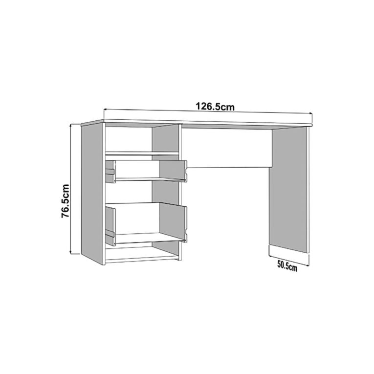 Scrivania Bianco Opaco Nero 2 Cassetti 2 Ripiani 127x51x77h cm, un Vano - Frutal