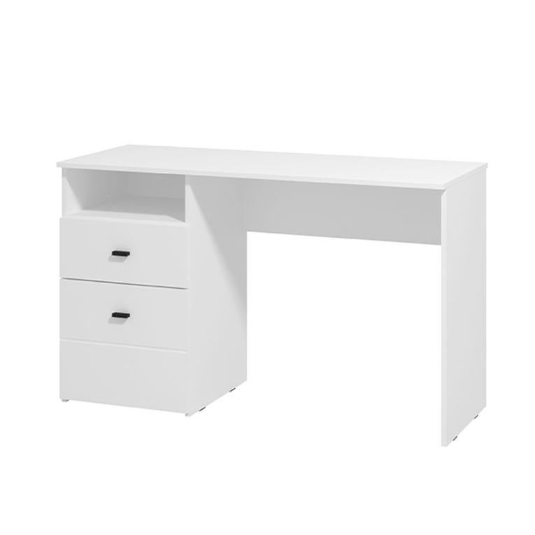 Scrivania Bianco Opaco Nero 2 Cassetti 2 Ripiani 127x51x77h cm, un Vano - Frutal