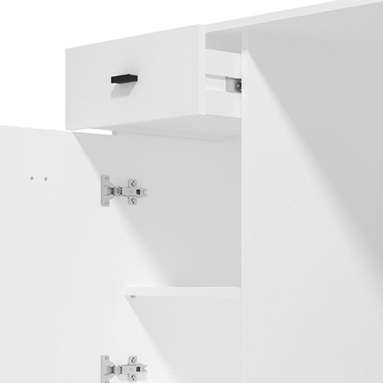 Scrivania Bianco Opaco Nero 2 Cassetti 3 Ripiani 140x50x77h cm, 2 Ante - Ziro